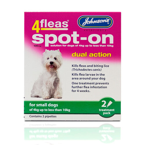 Johnsons 4fleas Dual Action Spot On Treatment for Small Dogs 100mg 2 pipette Johnsons Pets Friends