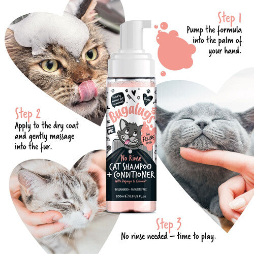 Bugalugs Papaya Coconut Cat No Rinse Shampoo Conditioner 200ml Bugalugs Pets Friends