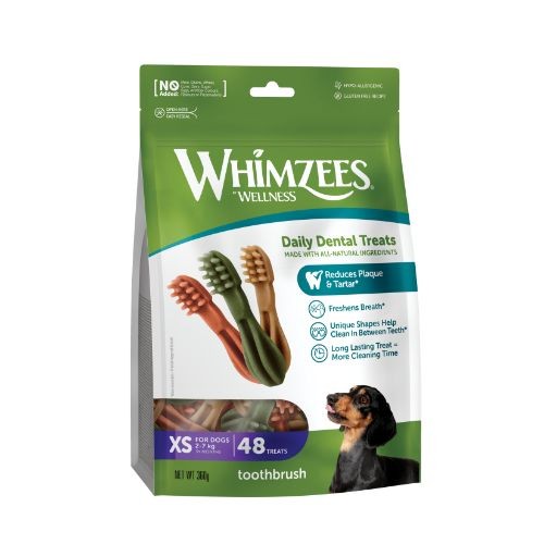 Whimzees Toothbrush Extra Small Dental Dog Chew Treat 48 Pack 64mm Whimzees Pets Friends